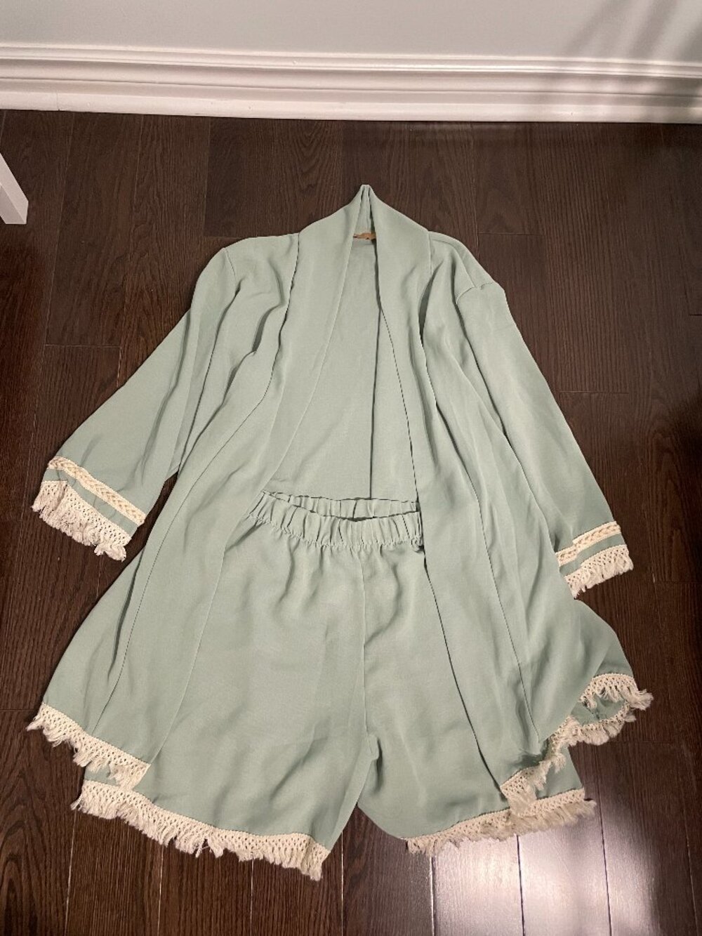 FK Brand Sage Green Kimono and Shorts Set